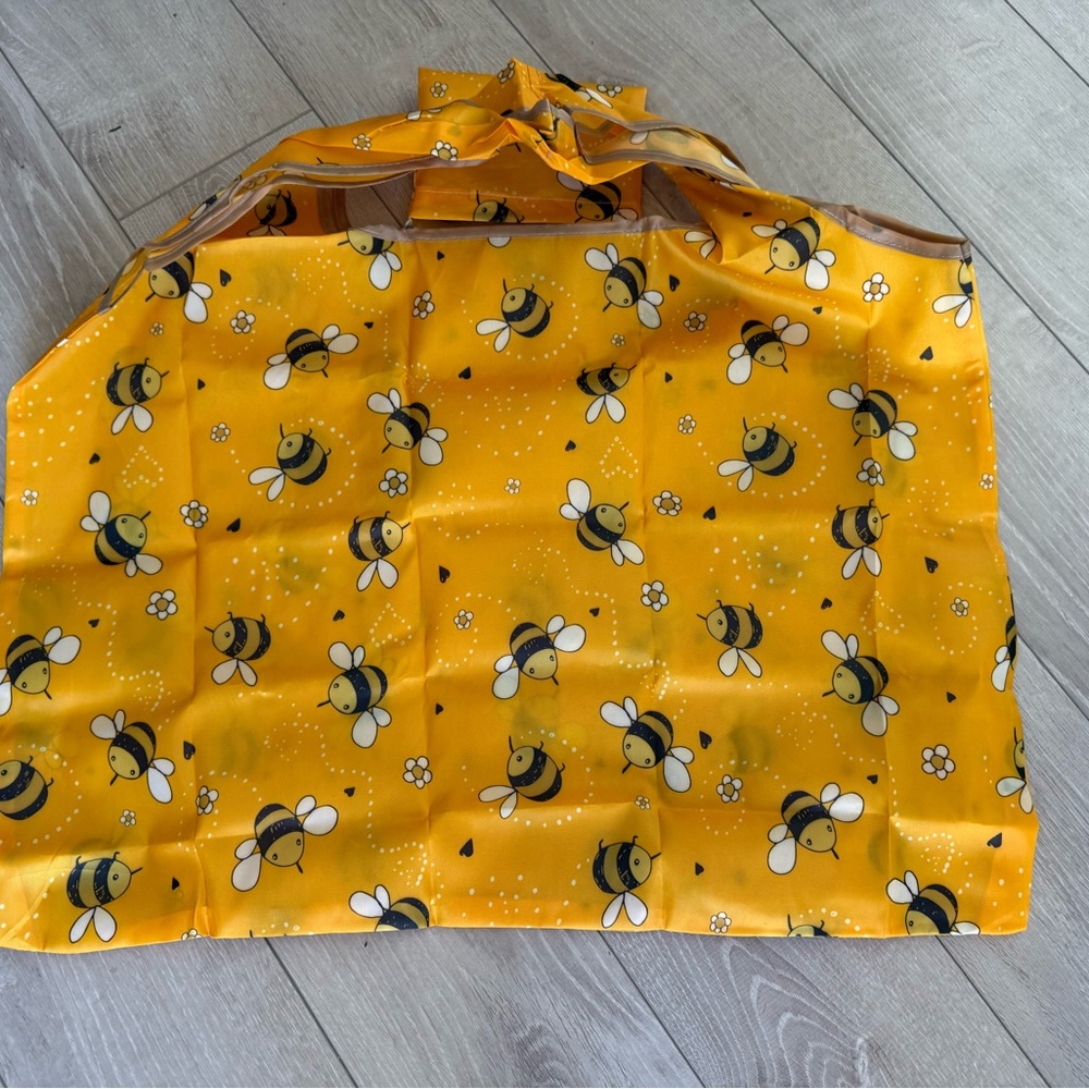 GoldenYellow Bee Print Reusable Foldable Shopping Bag 15x20in Nylon
